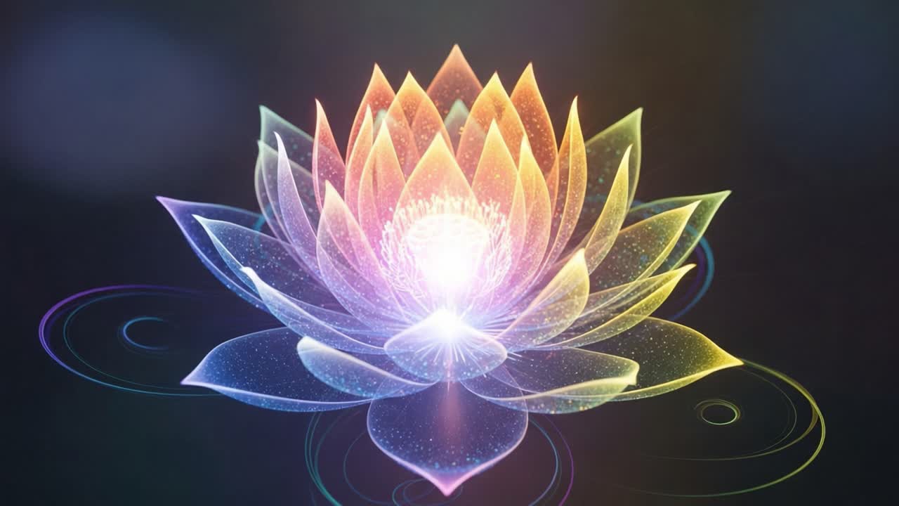 A Radiant Lotus Blossom Emits Ethereal Light, Capturing Serenity and Tranquility Through Vibrant Colors and Soft Illuminations, Symbolizing Peace and Renewal