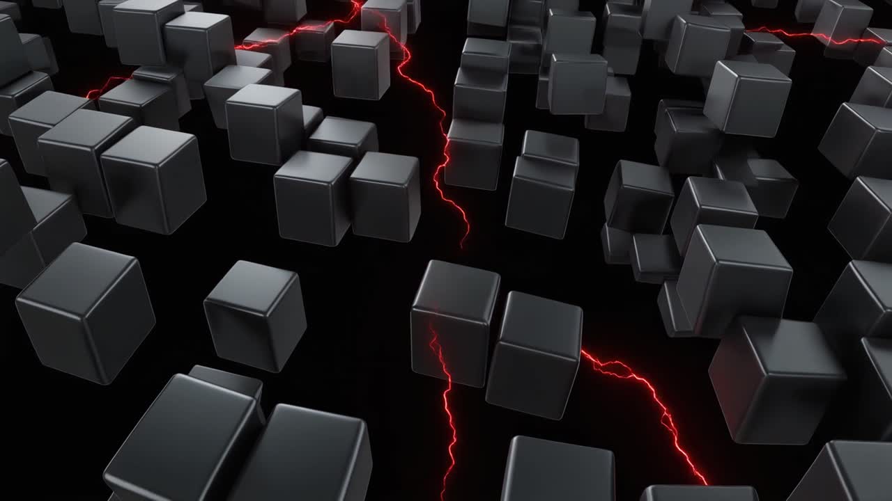 Red Lightning Connecting Dark 3D Cubes