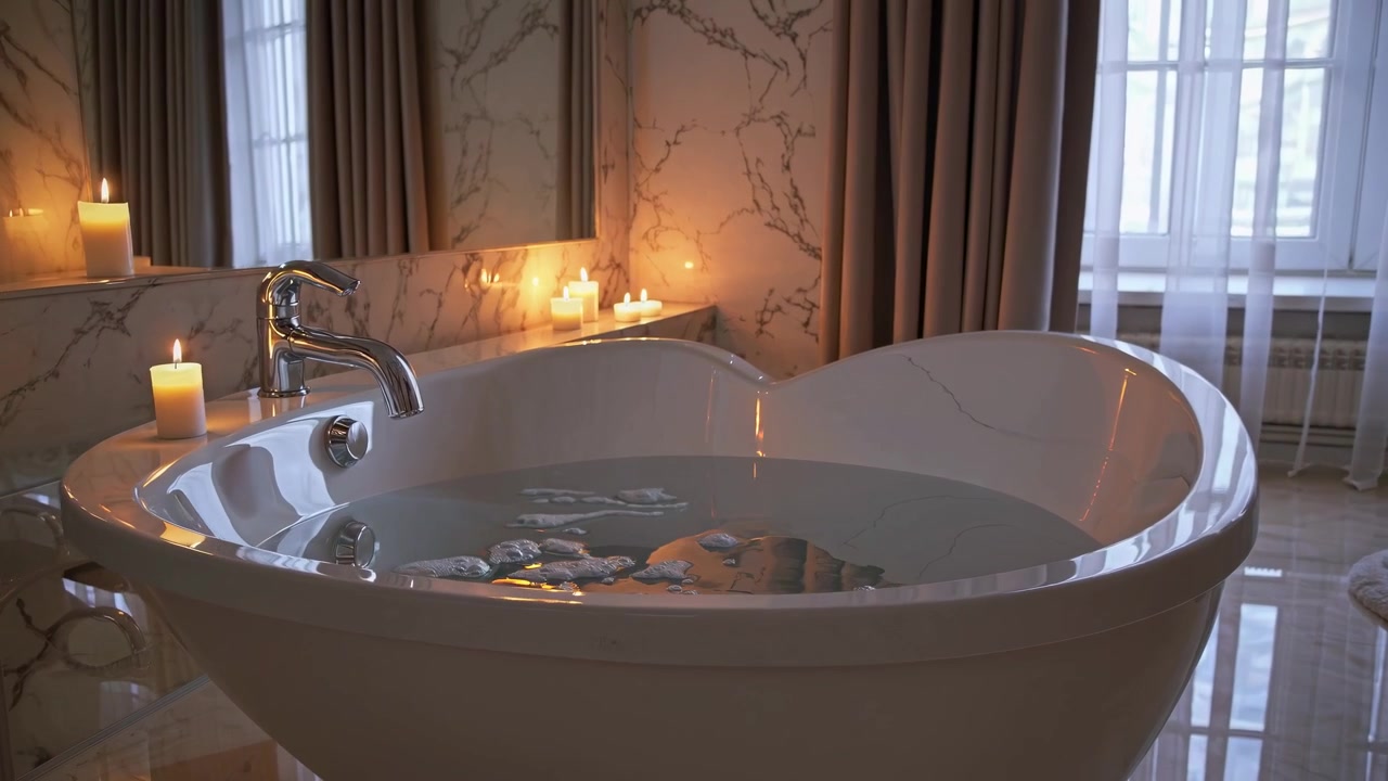 Relaxing Bathtub with Candles in a Luxury Bathroom