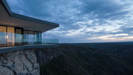 modern clifftop house at sunset