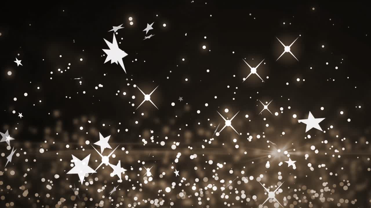 animación de estrellas de navidad cayendo sobre un fondo marrón brillante