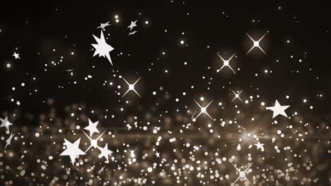 animation of christmas stars falling over glowing brown background