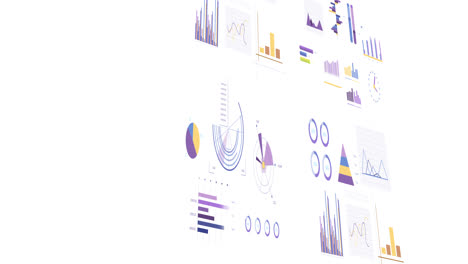 animation of financial data processing with graphs on white background