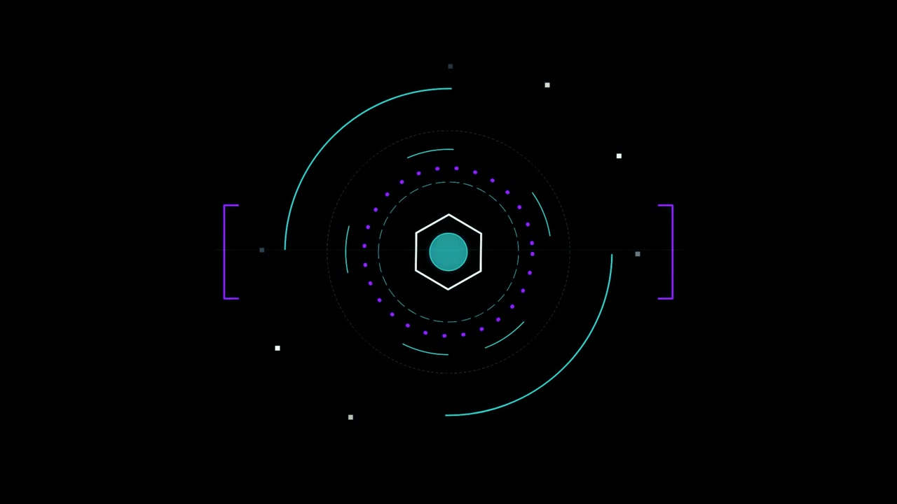 Futuristic Digital HUD Interface with Rotating Hexagon Element