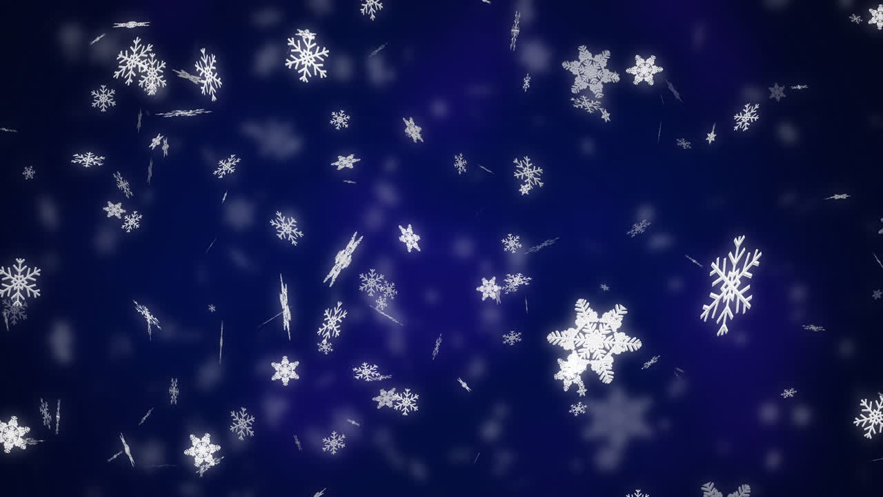 White christmas snowflakes falling on dark blue background