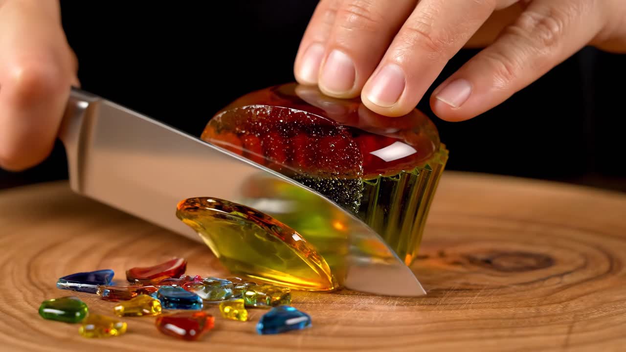 Cutting a jelly dessert