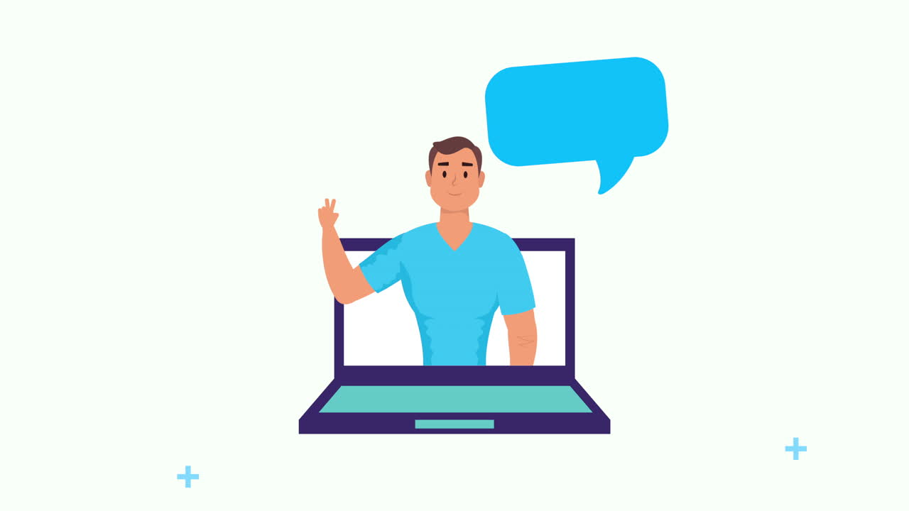young businessman with laptop and speech bubble