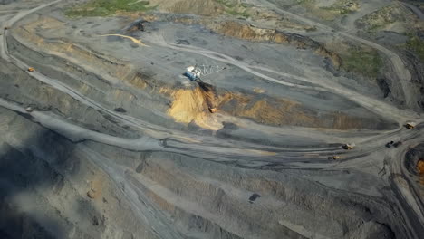 open pit mine aerial view with heavy equipment