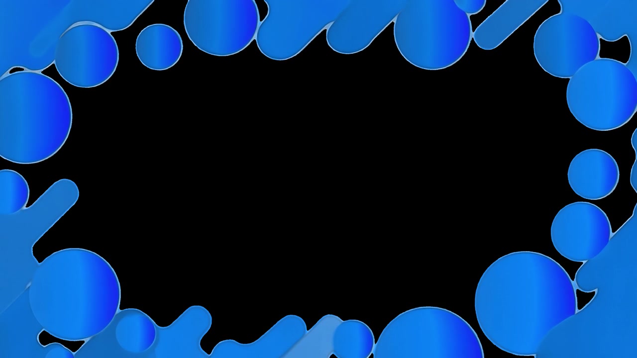 Cornice animata con forme geometriche blu astratte su sfondo nero