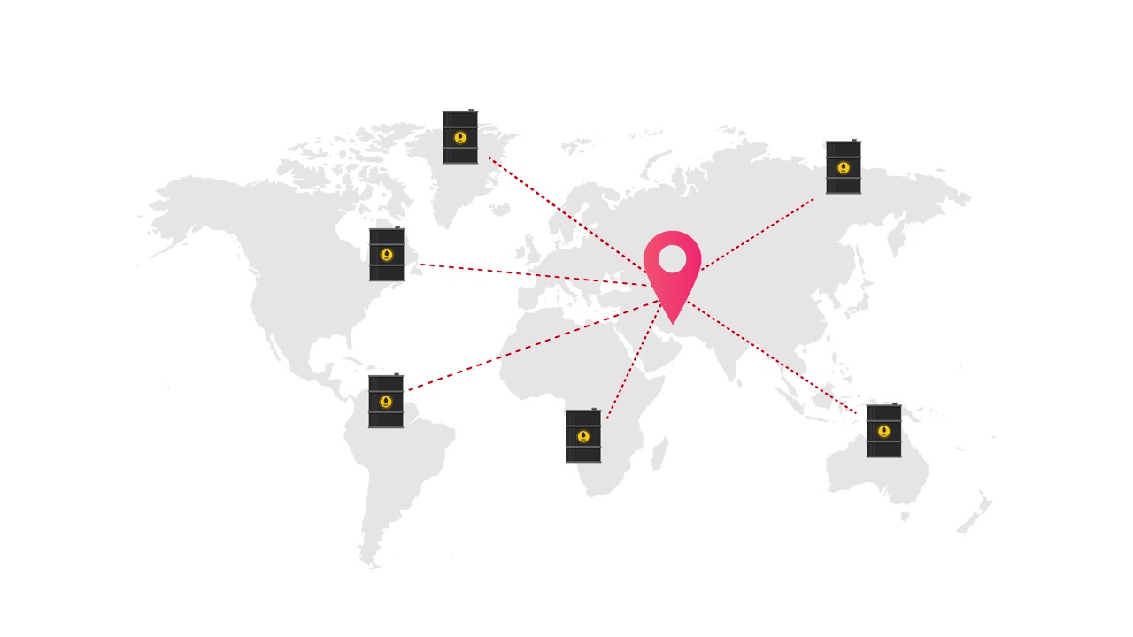 Global Oil Distribution Network Illustrated on a World Map