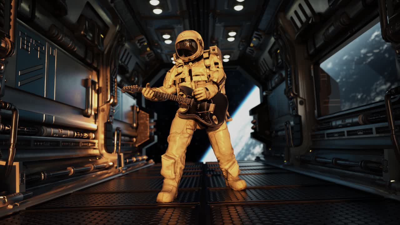 Astronaut Playing Guitar in Space