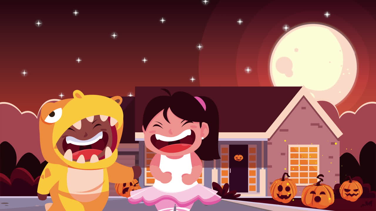 발레 댄서와 디노로 위장된 귀여운 아이들