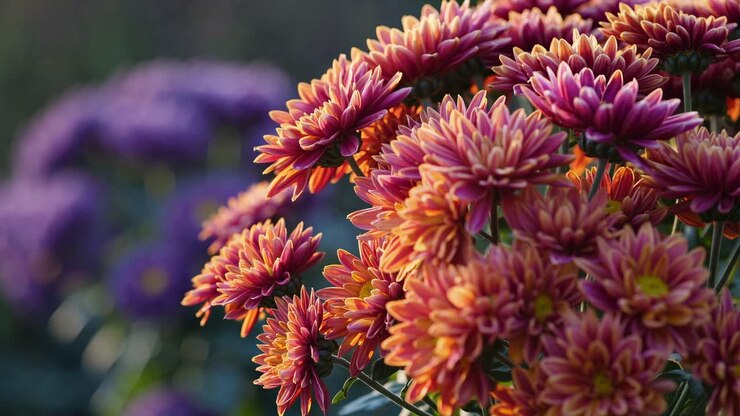 A serene autumn park scene captured at eye level, showcasing vibrant red and yellow foliage