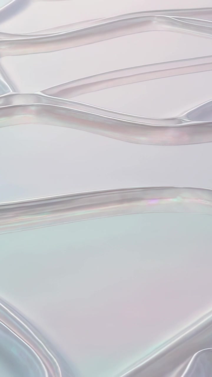 Vertical video: Looping three translucent ribbons shifting across pastel ground, iridescent sheen