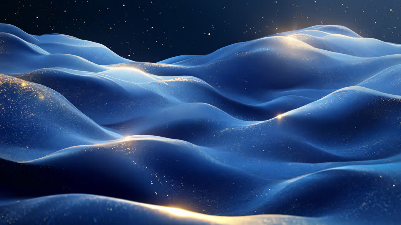 A blue and white image of a snowy landscape with a blue ocean in the background. The image has a dreamy and peaceful mood