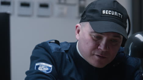 security guard in control room with headset