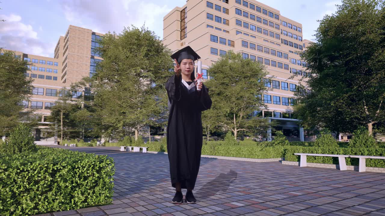 Woman in Graduation Gown Holding Diploma on Campus