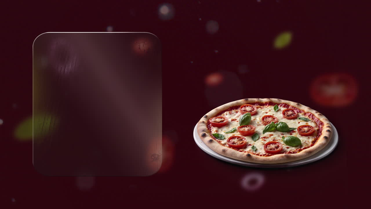 Margherita pizza in motion - promote your pizzeria with glowing glass space for titles, offers or prices