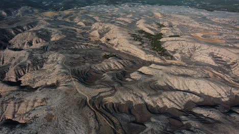 aerial view of a dry, eroded landscape