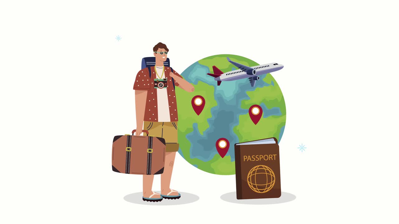 hombre con equipaje preparándose para el viaje