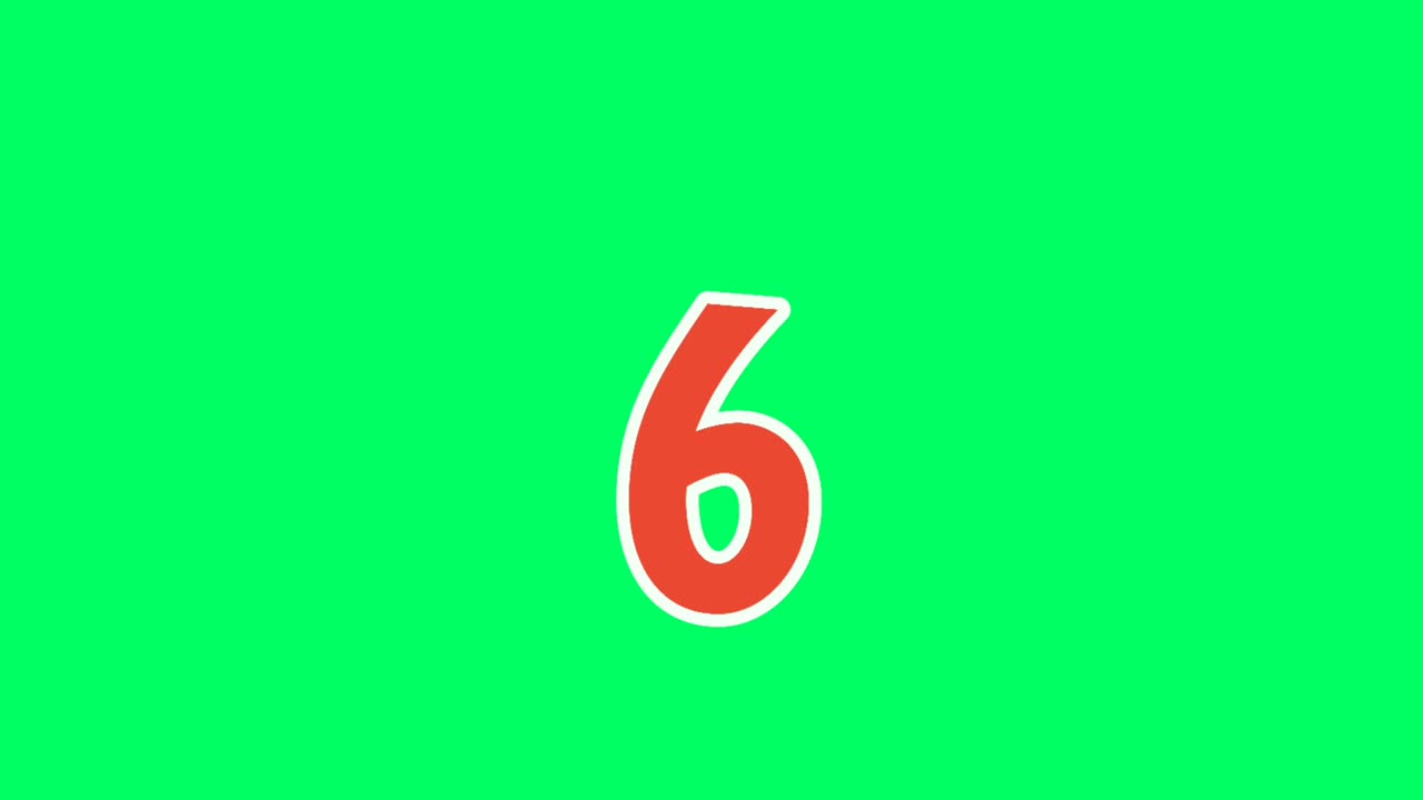 Moving down Cartoon Number 6 six animation green screen.flat design cartoon number drop down animated images 4k