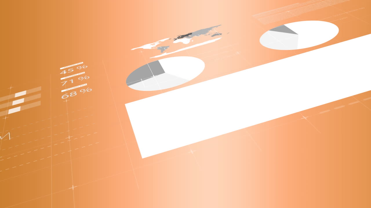 Animation of statistical data processing against orange gradient background