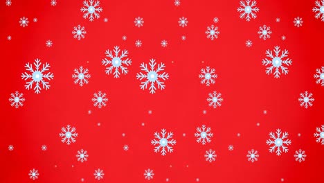 Animation-of-snowflakes-falling-on-red-background