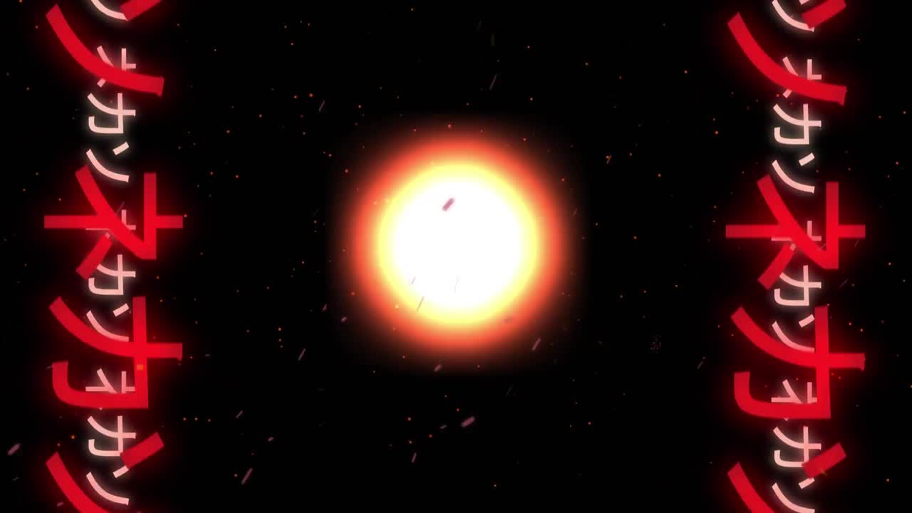 animación de chinos rojos y blancos cantan sobre fuegos artificiales rojos en el fondo