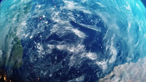 planet earth slowly rotating from space stars twinkle by volumetric moving cloudy day views 4k loop