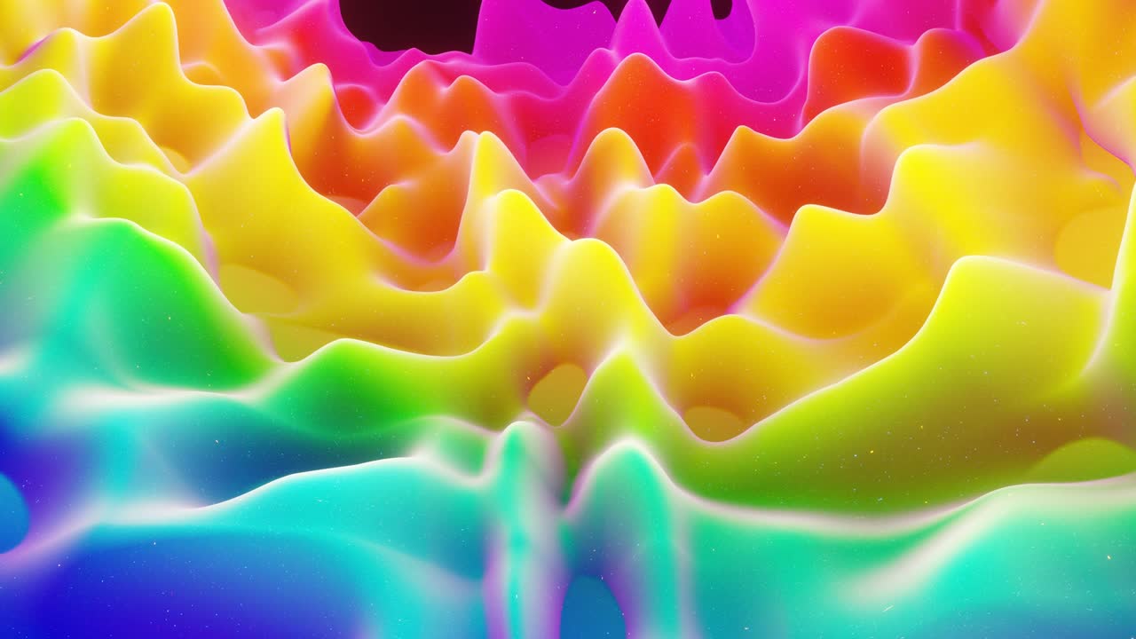 스트루드 또는 디스플레이스 파동으로 아름다운 추상적인 3d 표면은 루프로 변환됩니다. 무지개 그라디언트: 달함이나 마말라드와 같은 부드러운 매트 재료, 가운 내부 빛, 모핑 표면에서 반이는.