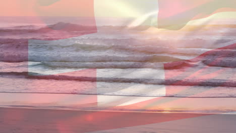 animación de la bandera de suiza ondeando sobre el paisaje marino