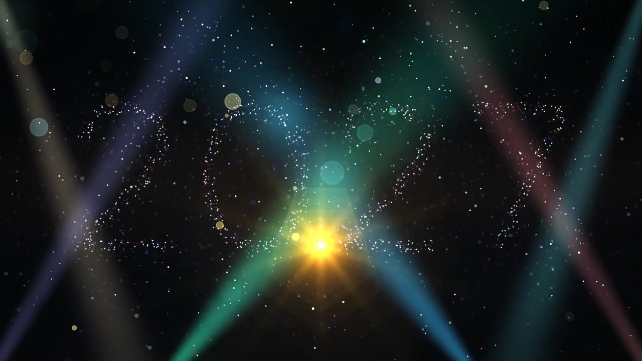 Glowing 2027 numbers emerge from a cloud of stardust and bright stage lights during a festive New Years eve celebration, loopable animation