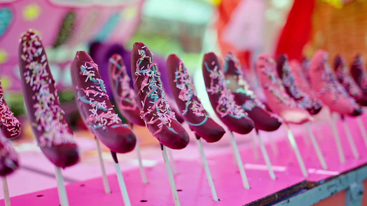 Chocolate covered bananas at a street food market in Japan
