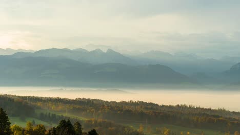 stunning sunrise over misty mountain valley