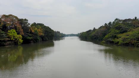 wide scenic river lined with trees on riverbank in galle province in southern sri lanka