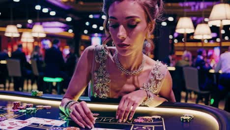 frau spielt poker in einem casino