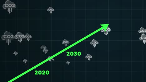 Steigender-Pfeil,-Der-Die-Reduzierung-Des-CO2-Kohlenstoffausstoßes-Auf-Null-Anzeigt-–-CGI-Rendering