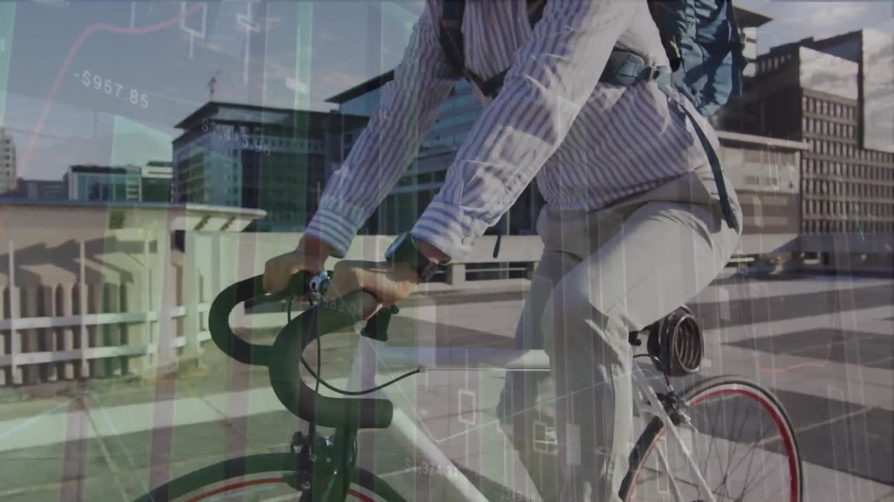 카우카시안 남자 사이클링에 대한 데이터 처리의 애니메이션