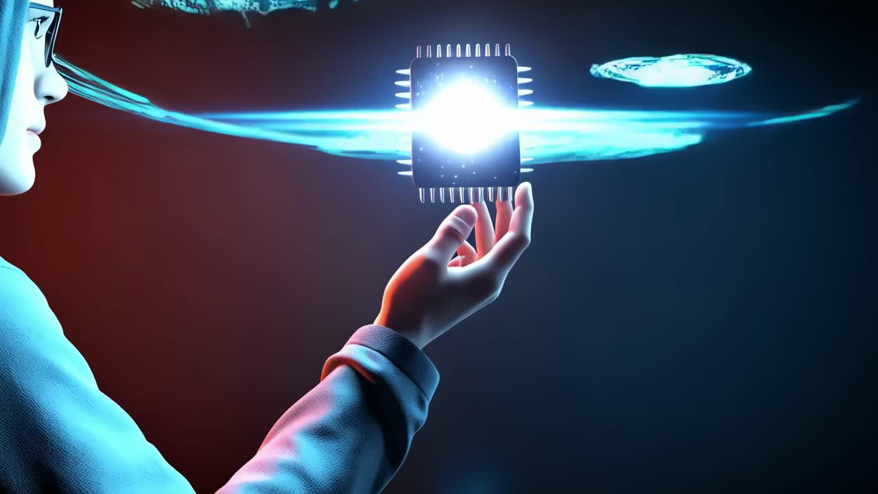 Delving into the intricate relationship between technology and the human mind, illuminated through a captivating and dramatic light display