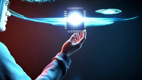 delving into the intricate relationship between technology and the human mind, illuminated through a captivating and dramatic light display