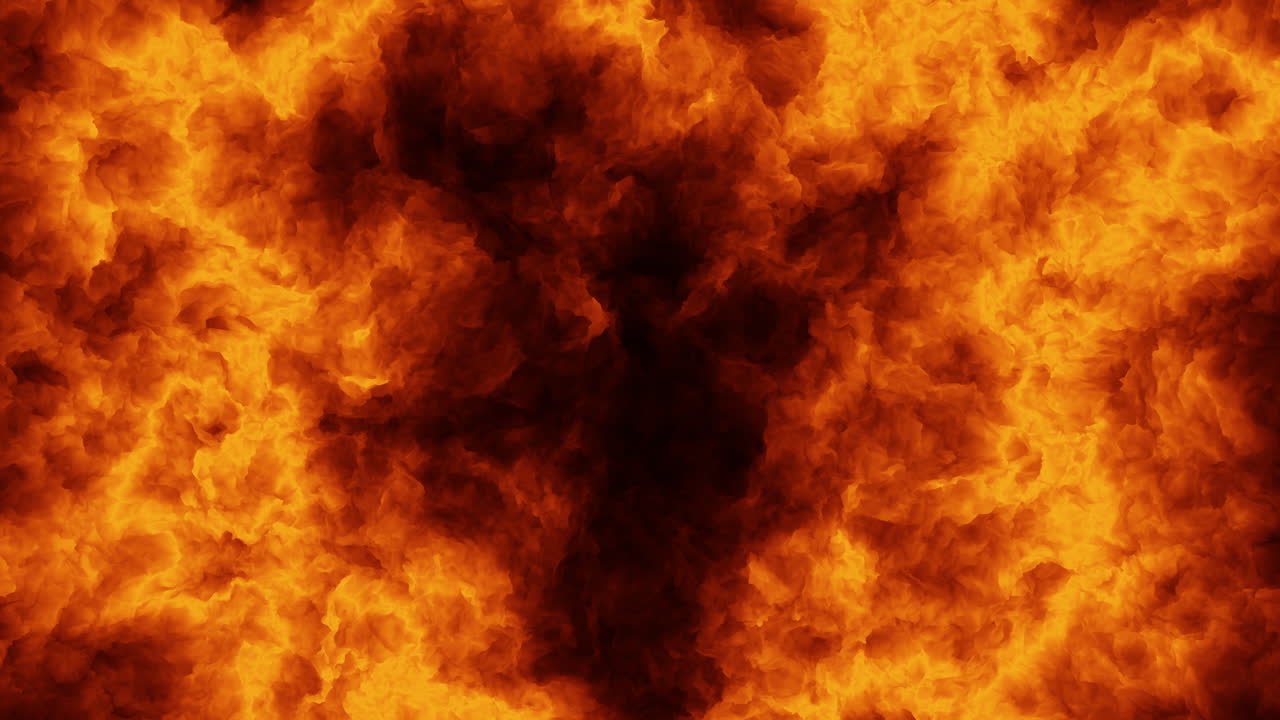 Nærbillede af realistiske brølende flammer med orange varme på sort baggrund. Intens varme. Ideel til katastrofenyheder, helvede-koncepter, energi eller dramatiske actionscener.