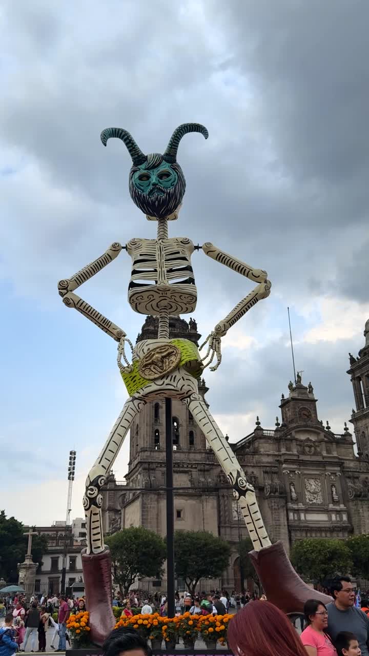 Giant Calavera Catrina Statue at Day of the Dead Celebration in Mexico