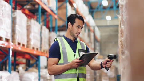 worker scanning inventory in a warehouse