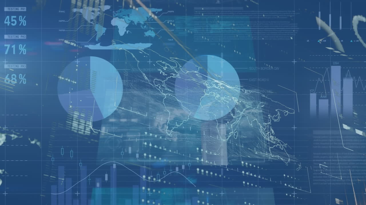 Animation of financial data processing over world map