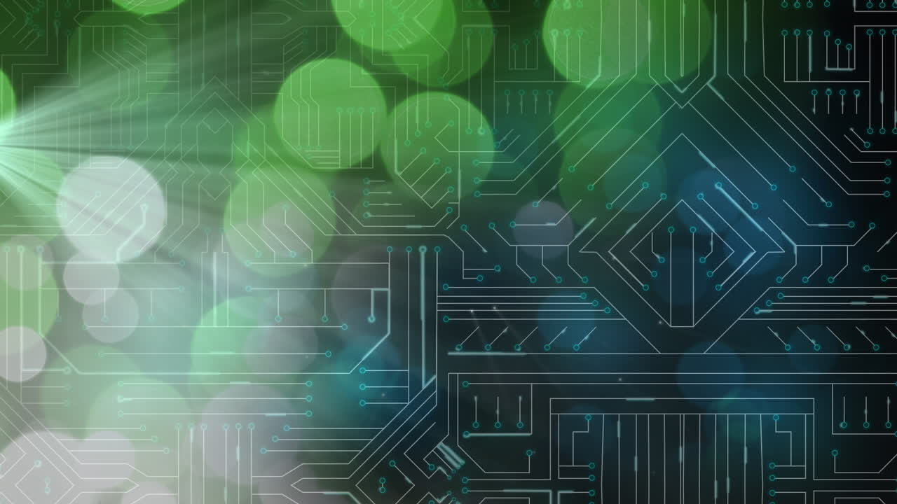 Animation of network of connections with light spots over black background