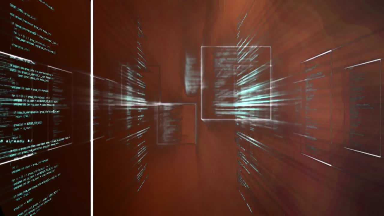 Animation of data processing over light spots on black background