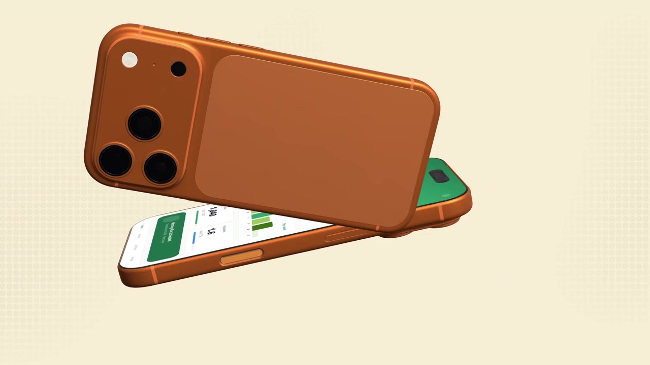 Smartphone moderno animato in 3D che visualizza un'app di salute e fitness