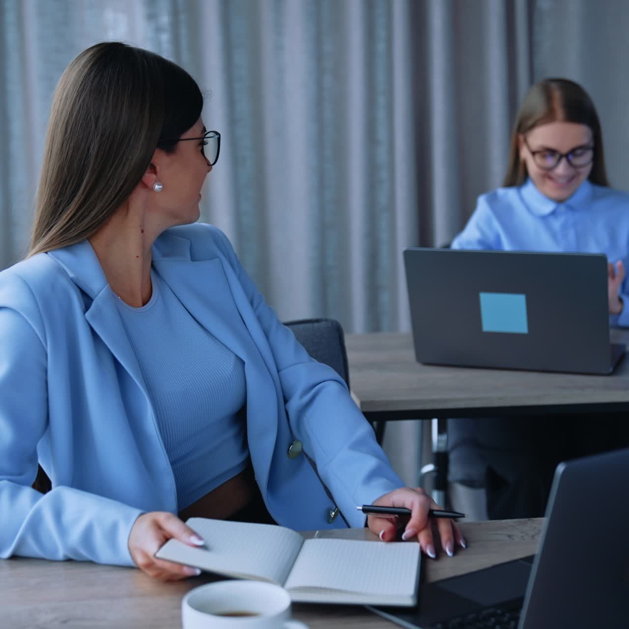 Focused employee lifestyle with device. Business workers in modern office concept