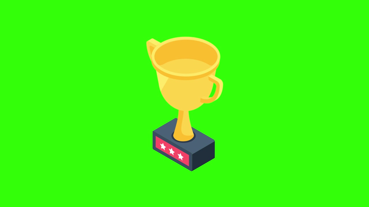 Animated Golden Trophy Cup Appearing on Green Screen