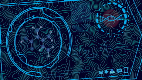 animación del procesamiento de datos sobre fondo negro con isohypses